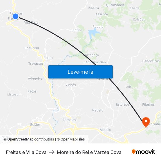 Freitas e Vila Cova to Moreira do Rei e Várzea Cova map