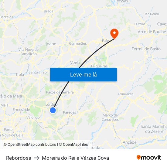 Rebordosa to Moreira do Rei e Várzea Cova map