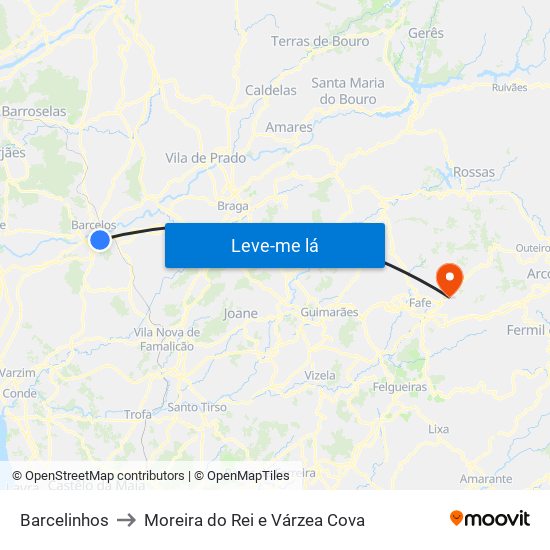 Barcelinhos to Moreira do Rei e Várzea Cova map