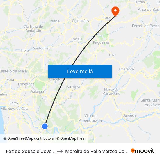 Foz do Sousa e Covelo to Moreira do Rei e Várzea Cova map