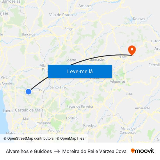 Alvarelhos e Guidões to Moreira do Rei e Várzea Cova map