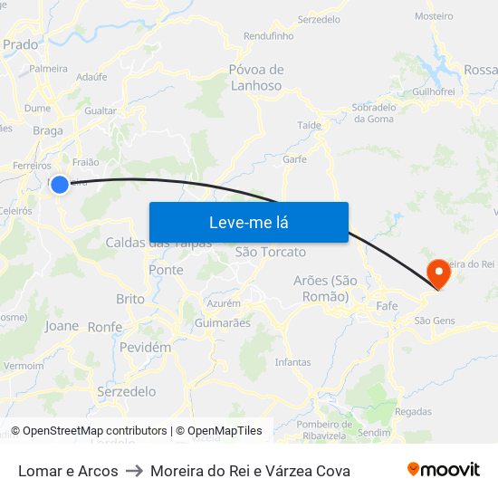 Lomar e Arcos to Moreira do Rei e Várzea Cova map