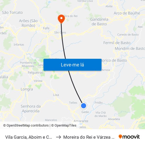 Vila Garcia, Aboim e Chapa to Moreira do Rei e Várzea Cova map