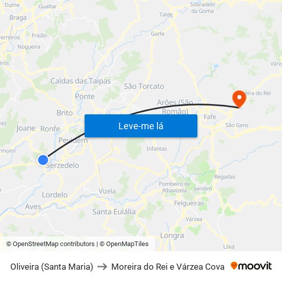 Oliveira (Santa Maria) to Moreira do Rei e Várzea Cova map