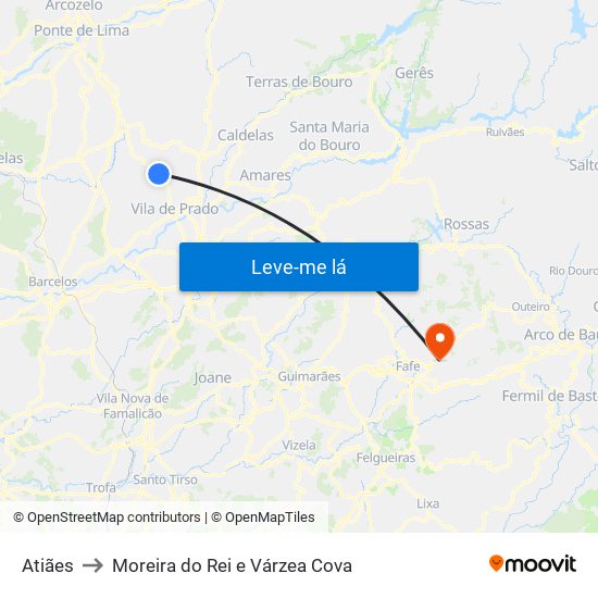 Atiães to Moreira do Rei e Várzea Cova map
