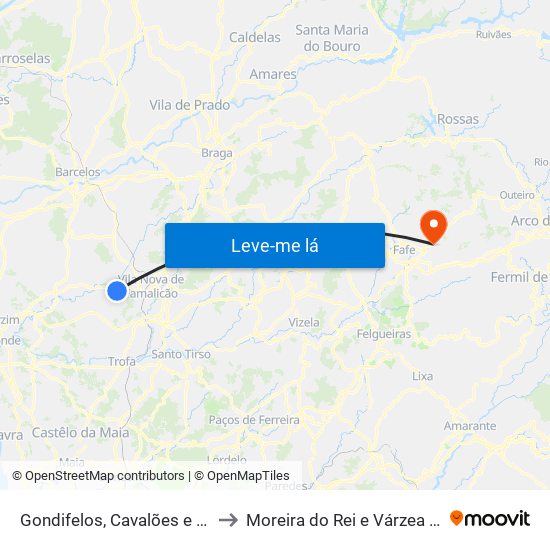 Gondifelos, Cavalões e Outiz to Moreira do Rei e Várzea Cova map