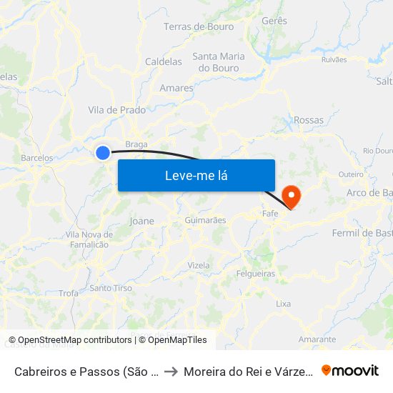 Cabreiros e Passos (São Julião) to Moreira do Rei e Várzea Cova map