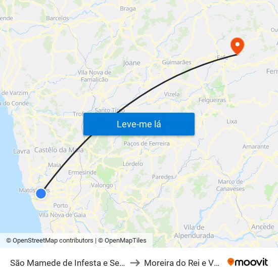 São Mamede de Infesta e Senhora da Hora to Moreira do Rei e Várzea Cova map