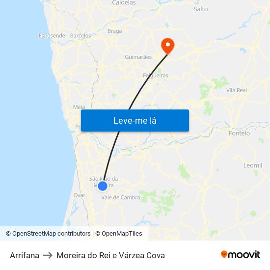 Arrifana to Moreira do Rei e Várzea Cova map