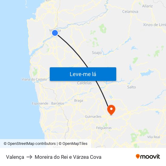 Valença to Moreira do Rei e Várzea Cova map