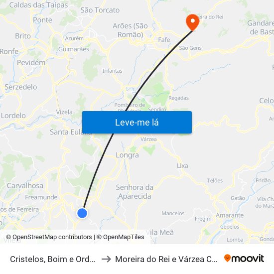 Cristelos, Boim e Ordem to Moreira do Rei e Várzea Cova map