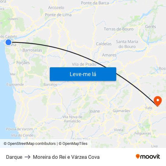 Darque to Moreira do Rei e Várzea Cova map