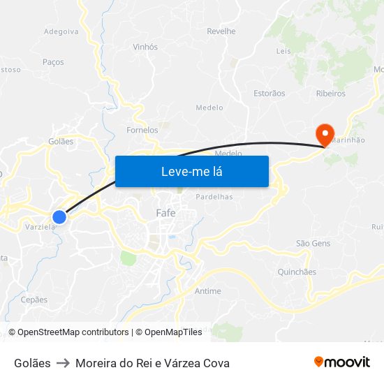 Golães to Moreira do Rei e Várzea Cova map
