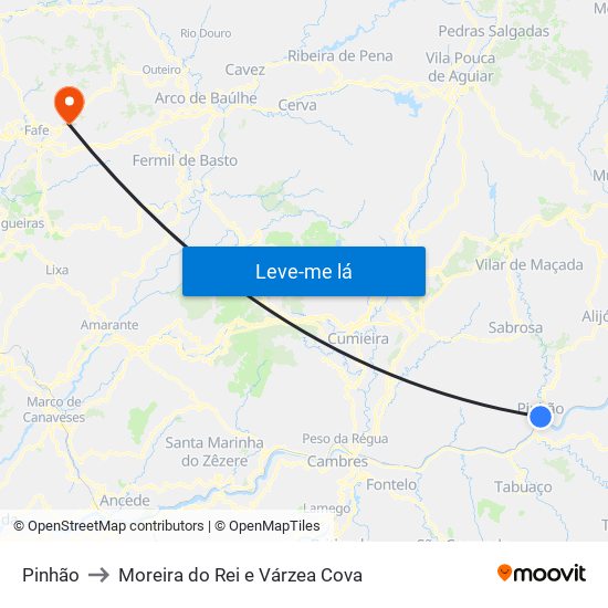 Pinhão to Moreira do Rei e Várzea Cova map