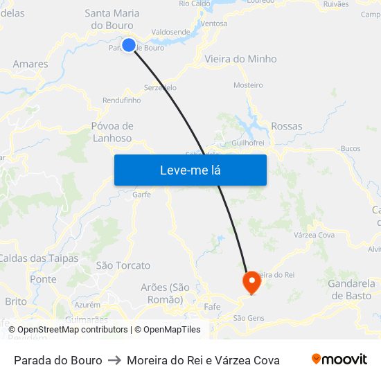 Parada do Bouro to Moreira do Rei e Várzea Cova map