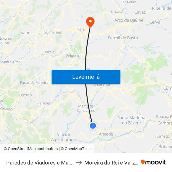 Paredes de Viadores e Manhuncelos to Moreira do Rei e Várzea Cova map