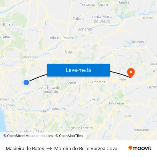 Macieira de Rates to Moreira do Rei e Várzea Cova map