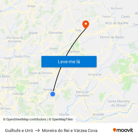 Guilhufe e Urrô to Moreira do Rei e Várzea Cova map