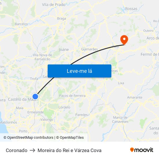 Coronado to Moreira do Rei e Várzea Cova map