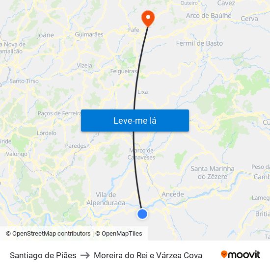 Santiago de Piães to Moreira do Rei e Várzea Cova map