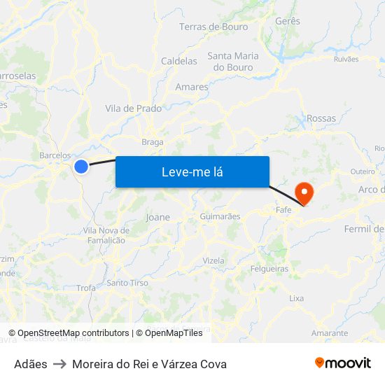 Adães to Moreira do Rei e Várzea Cova map