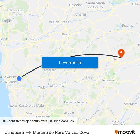 Junqueira to Moreira do Rei e Várzea Cova map