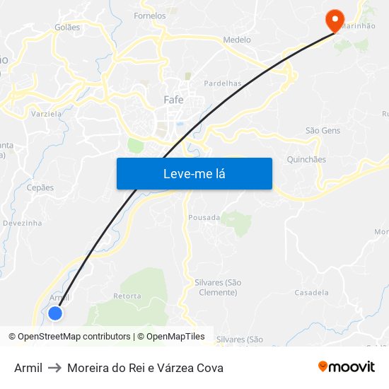 Armil to Moreira do Rei e Várzea Cova map