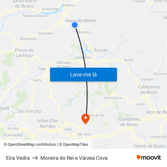 Eira Vedra to Moreira do Rei e Várzea Cova map