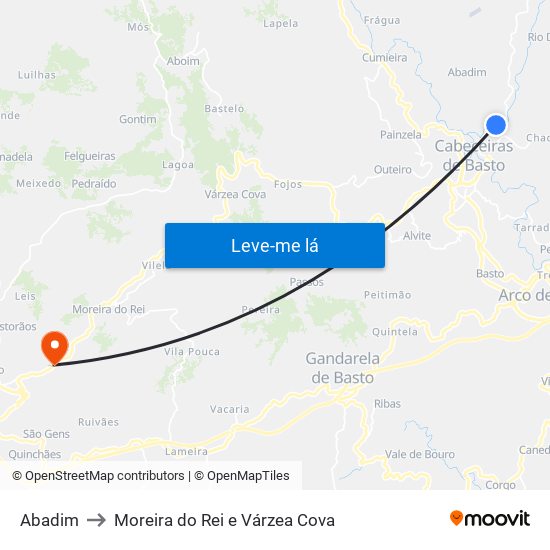 Abadim to Moreira do Rei e Várzea Cova map