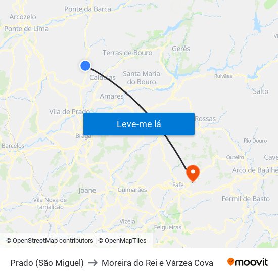 Prado (São Miguel) to Moreira do Rei e Várzea Cova map