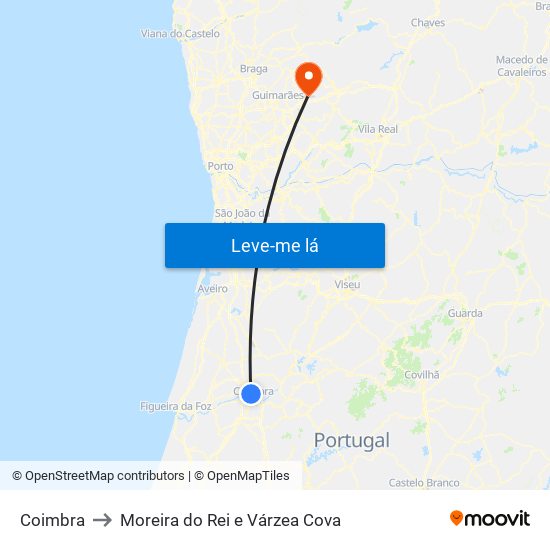 Coimbra to Moreira do Rei e Várzea Cova map