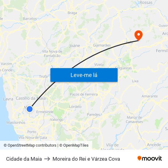 Cidade da Maia to Moreira do Rei e Várzea Cova map