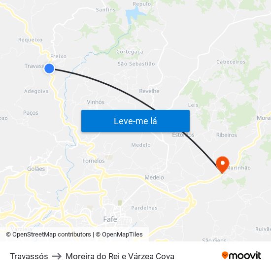 Travassós to Moreira do Rei e Várzea Cova map