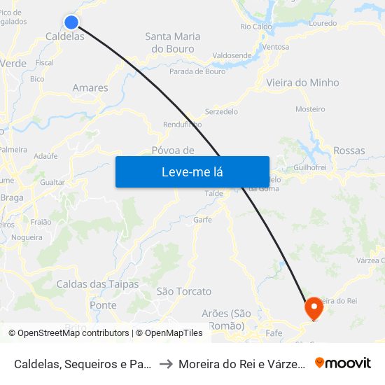 Caldelas, Sequeiros e Paranhos to Moreira do Rei e Várzea Cova map