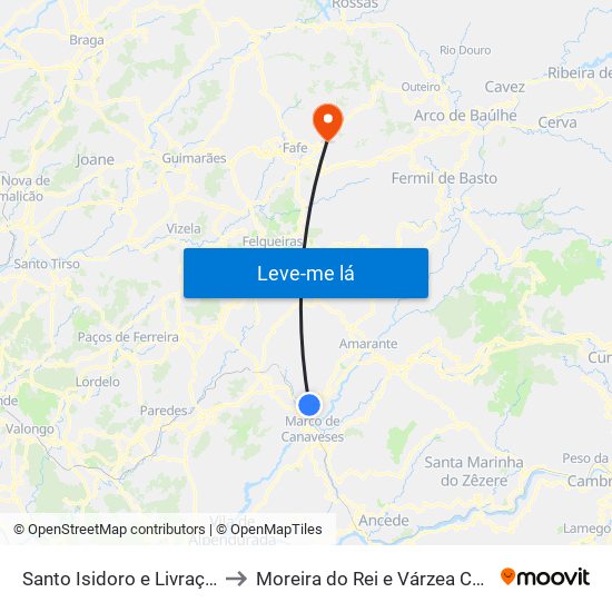 Santo Isidoro e Livração to Moreira do Rei e Várzea Cova map