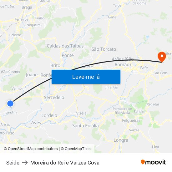 Seide to Moreira do Rei e Várzea Cova map