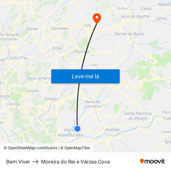 Bem Viver to Moreira do Rei e Várzea Cova map