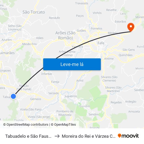 Tabuadelo e São Faustino to Moreira do Rei e Várzea Cova map