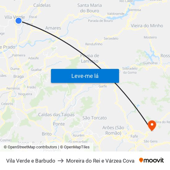 Vila Verde e Barbudo to Moreira do Rei e Várzea Cova map