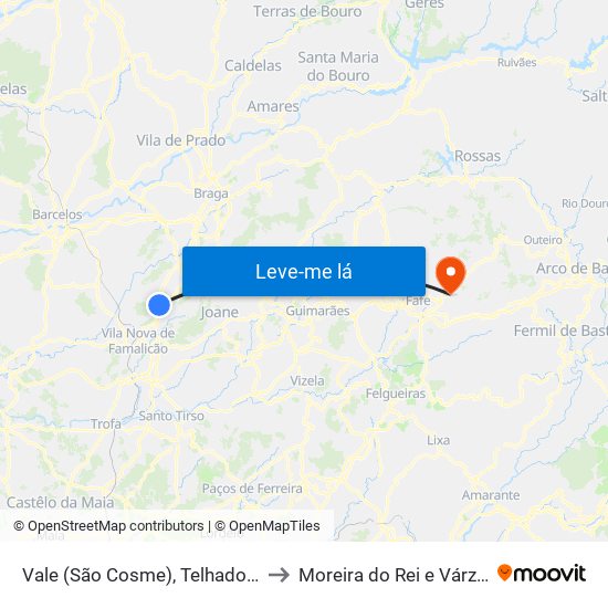 Vale (São Cosme), Telhado e Portela to Moreira do Rei e Várzea Cova map