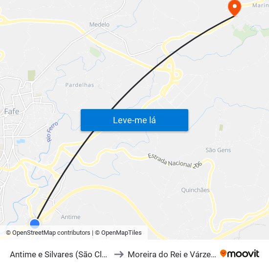 Antime e Silvares (São Clemente) to Moreira do Rei e Várzea Cova map