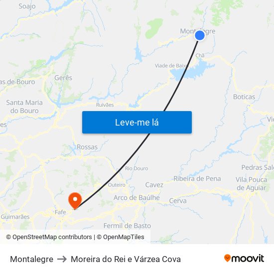 Montalegre to Moreira do Rei e Várzea Cova map