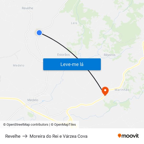 Revelhe to Moreira do Rei e Várzea Cova map