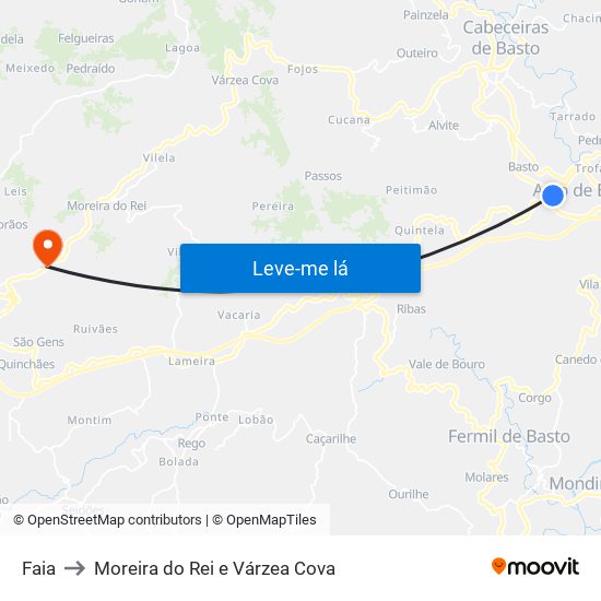 Faia to Moreira do Rei e Várzea Cova map