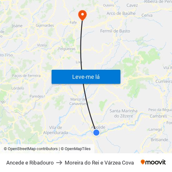 Ancede e Ribadouro to Moreira do Rei e Várzea Cova map