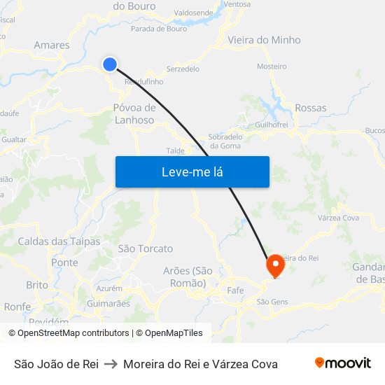 São João de Rei to Moreira do Rei e Várzea Cova map