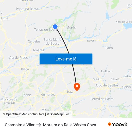 Chamoim e Vilar to Moreira do Rei e Várzea Cova map