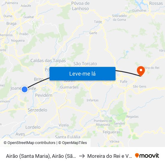 Airão (Santa Maria), Airão (São João) e Vermil to Moreira do Rei e Várzea Cova map