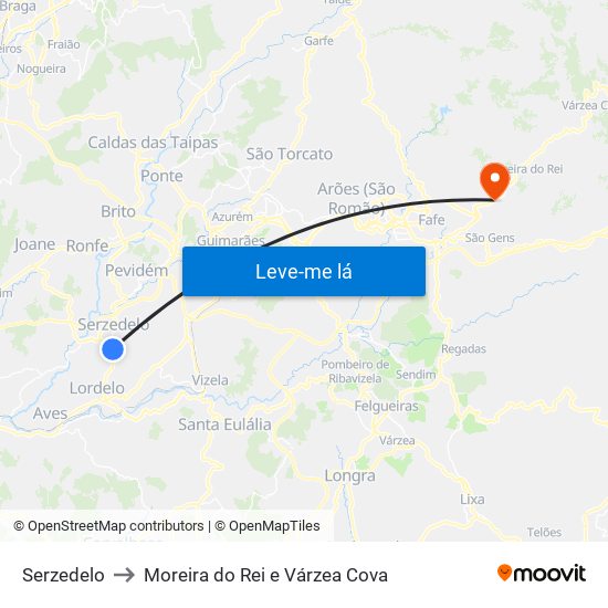 Serzedelo to Moreira do Rei e Várzea Cova map