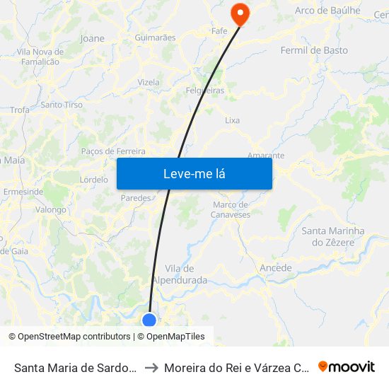 Santa Maria de Sardoura to Moreira do Rei e Várzea Cova map